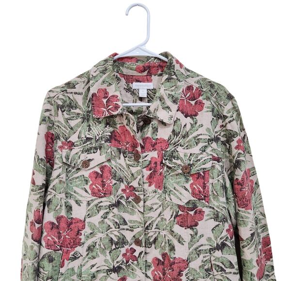 Charter Club Linen Floral Shirt Jacket Button Front Tropical Muticolor Size XL - Picture 3 of 9